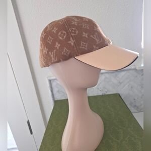 Louis Vuitton Beige Monogram Baseball Hat with Leather Cream Brim